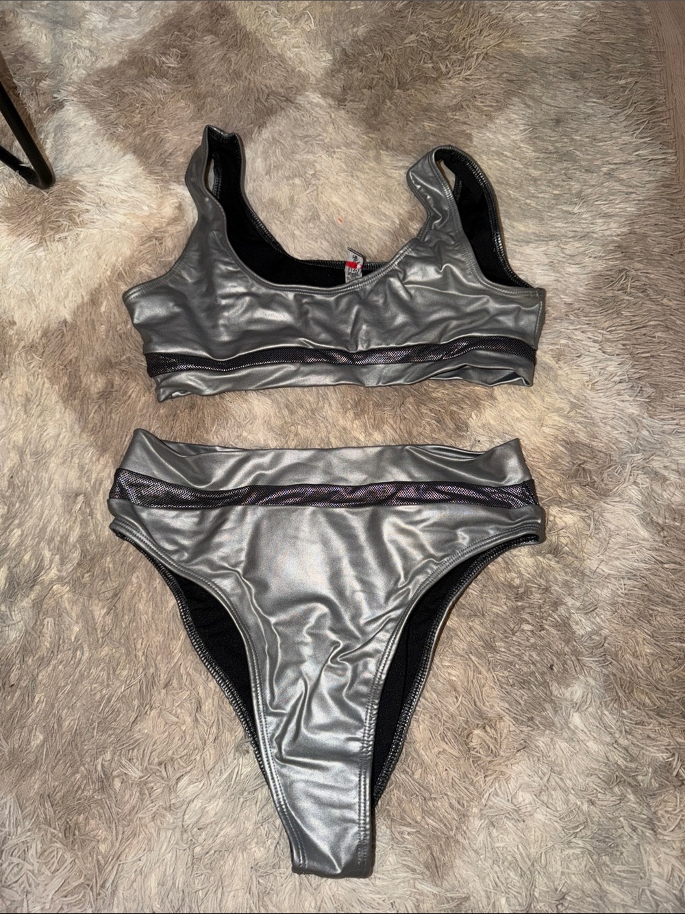 Metallic Silver High-Rise Bikini Set